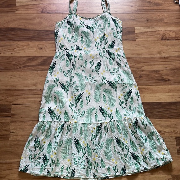 C&C California Botanical Green/Ivory Linen Dress☀️ - Picture 2 of 5